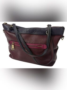 Coach Pebbled Leather Tote Oxblood Burgundy Zip Pocket Shoulder Bag Work Tote